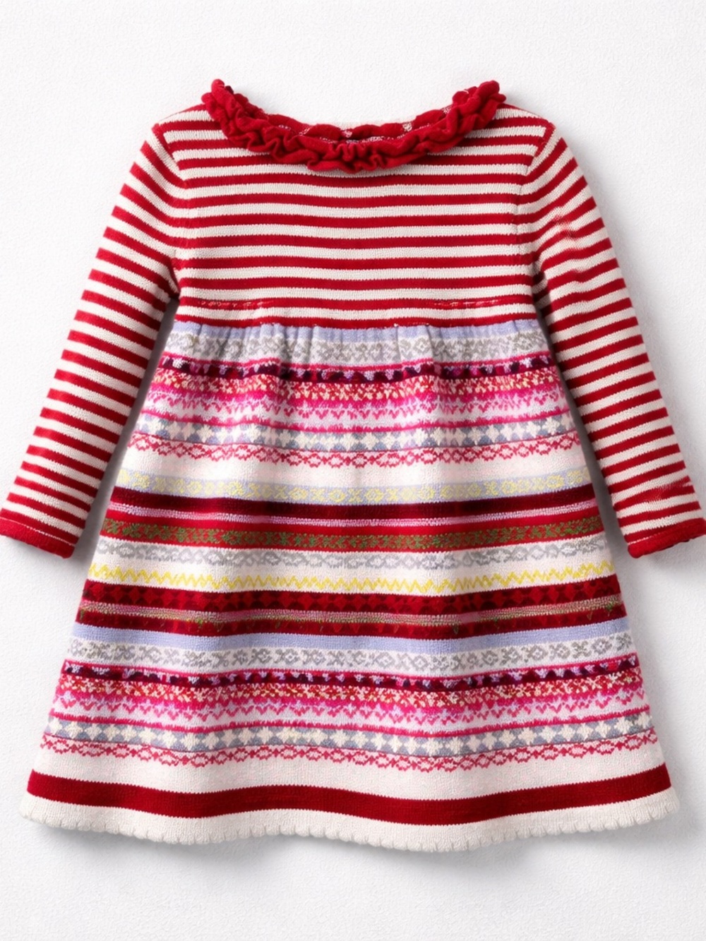 Hanna Andersson gray and red stripe fair isle sweater dress size 3 (90)